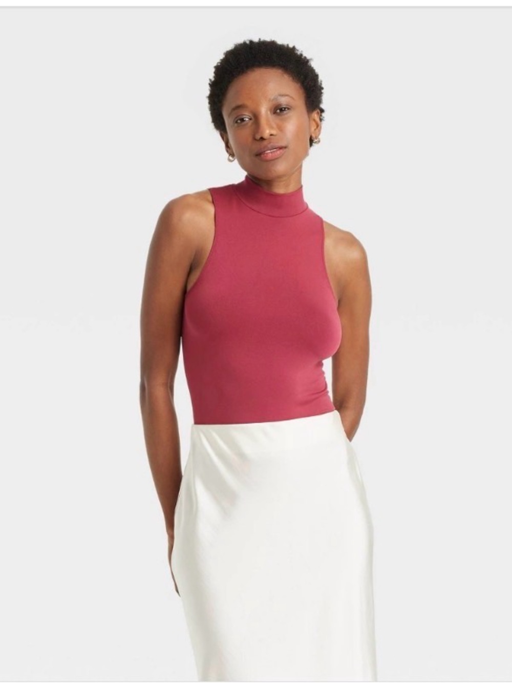 A New Day Seamless Bodysuit Mock Neck Ribbed Tank Top - Dark Pink XL